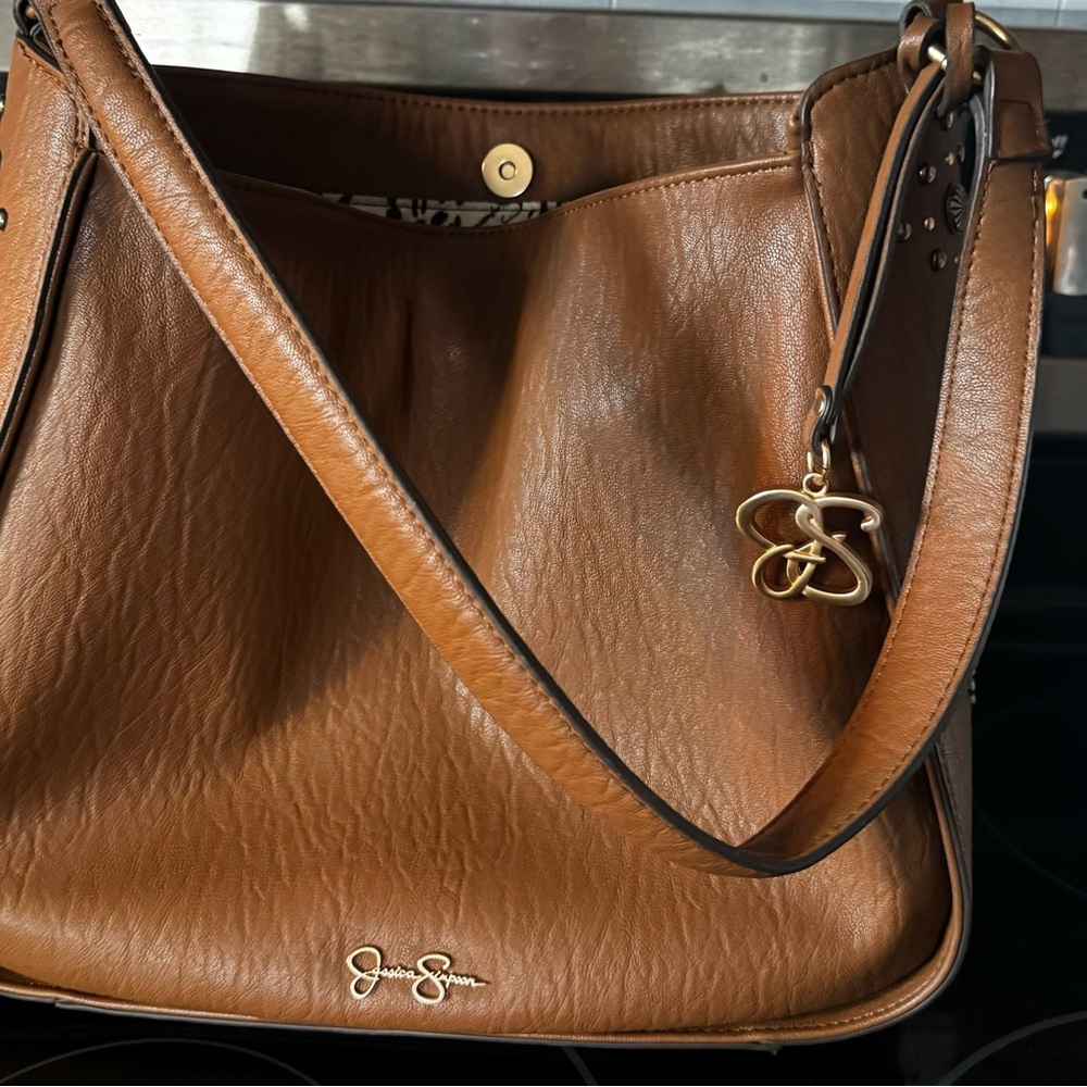 USED ONCE!! Jessica Simpson Leather Embellished Shoulder Hobo Bag Purse